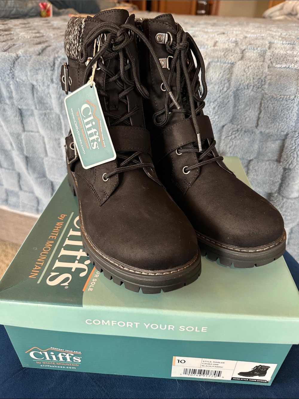 Cliffs by WHITE MOUNTAIN Black Lace-Up Combat Boots with Buckle Detail